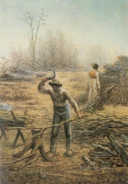  Hero Painting - Bucheron Preparant Des Fagots Barbizon naturalism realism farmers Jean Francois Millet